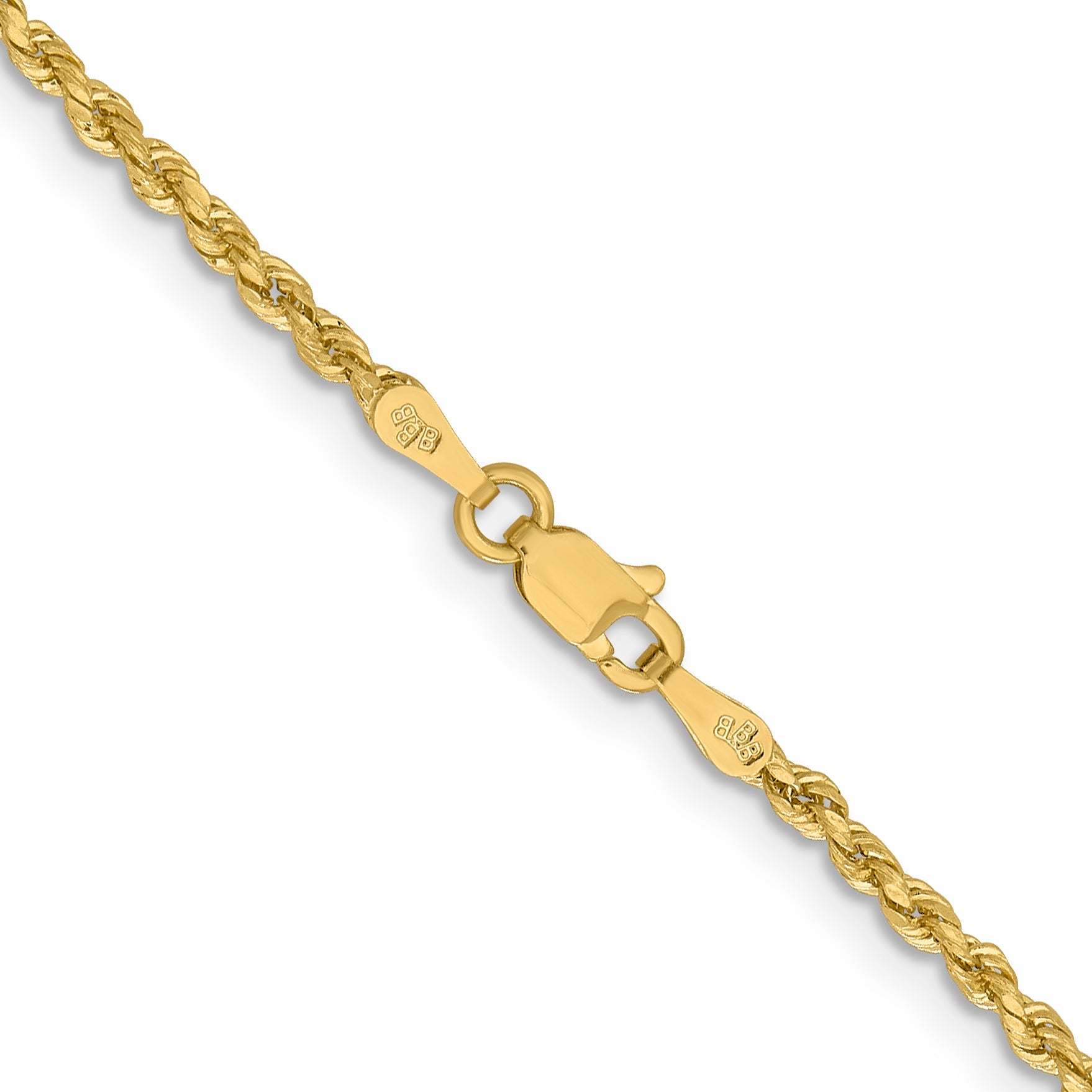 14k Yellow Gold 2mm Lightweight D/C Rope with Lobster Clasp Chain Necklace