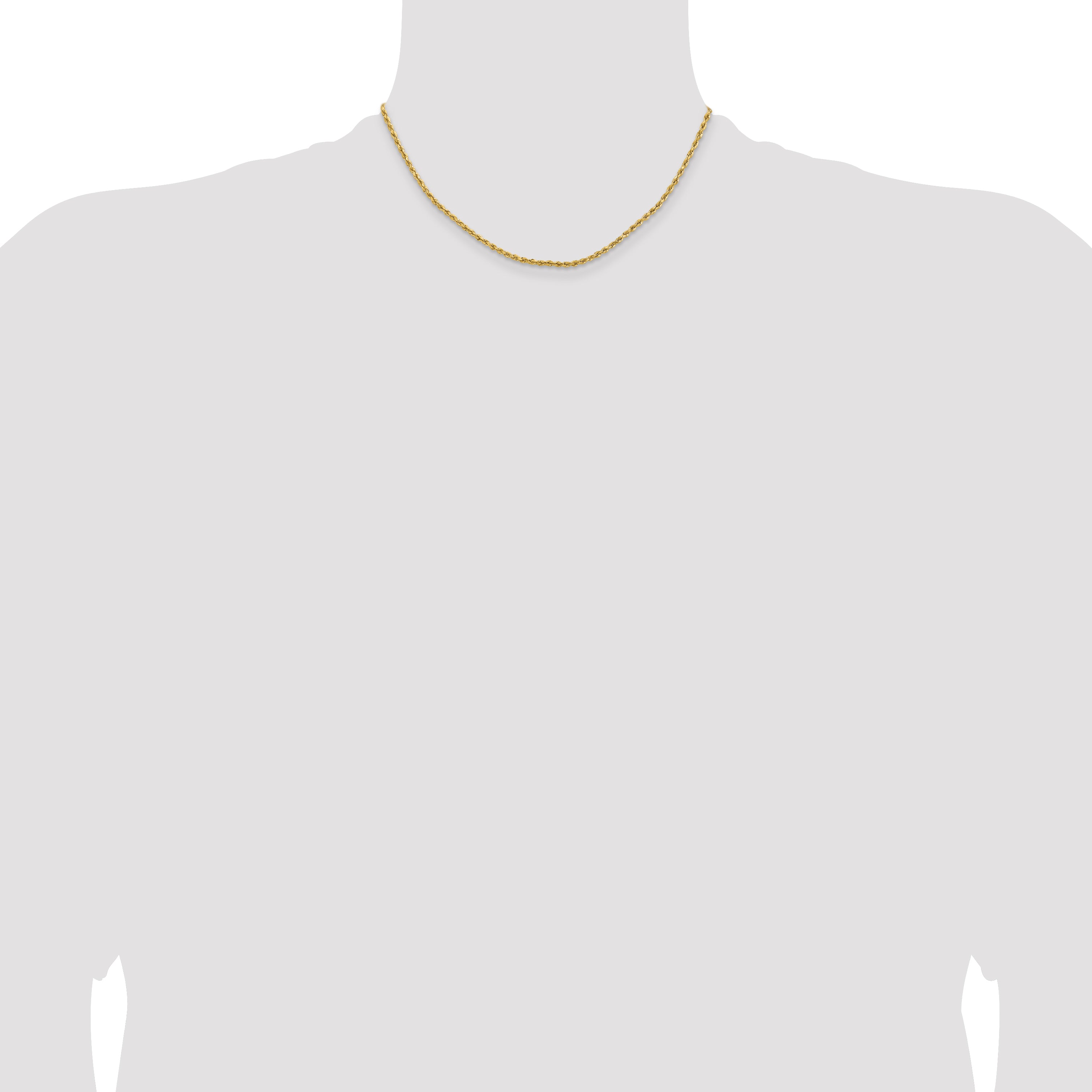 14k Yellow Gold 2mm Lightweight D/C Rope with Lobster Clasp Chain Necklace