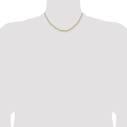 14k Yellow Gold 2mm Lightweight D/C Rope with Lobster Clasp Chain Necklace