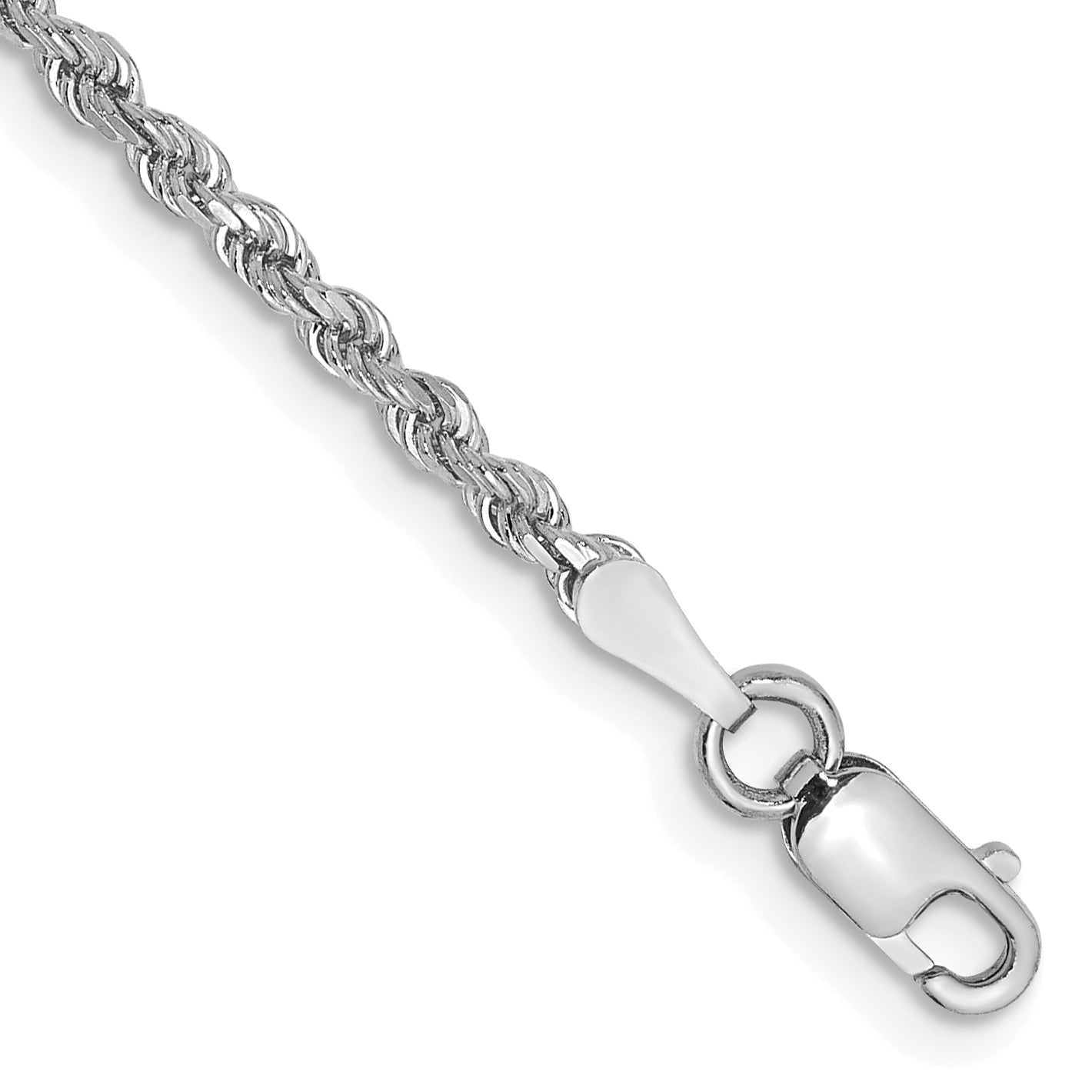 9 Inch 10K White Gold 2mm Diamond-Cut Rope Chain Anklet