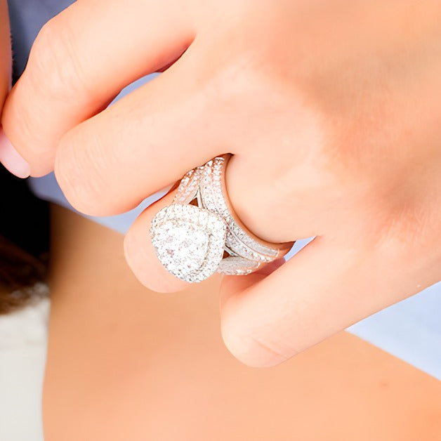 2.5 CT. TW Composite Diamond Pear-Shaped Multi-Row Bridal Set in 10K White Gold