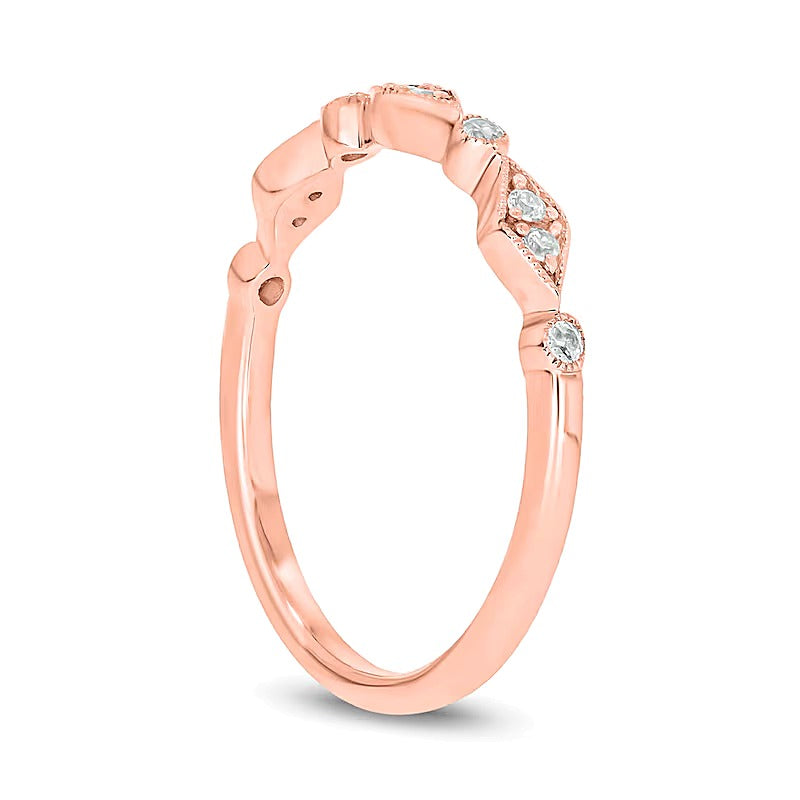 0.1 CT. TW Multi-Diamond Station Art Deco Stackable Band in 10K Rose Gold