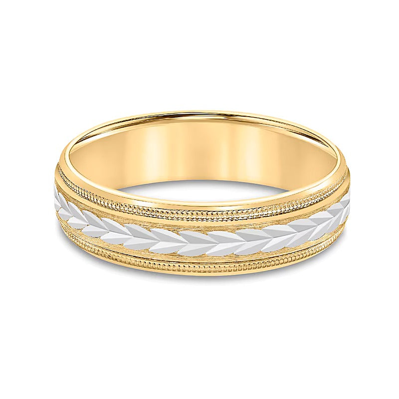 6.0mm Low Dome Carved Wedding Band in 10K Two-Tone Gold