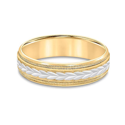 6.0mm Low Dome Carved Wedding Band in 10K Two-Tone Gold