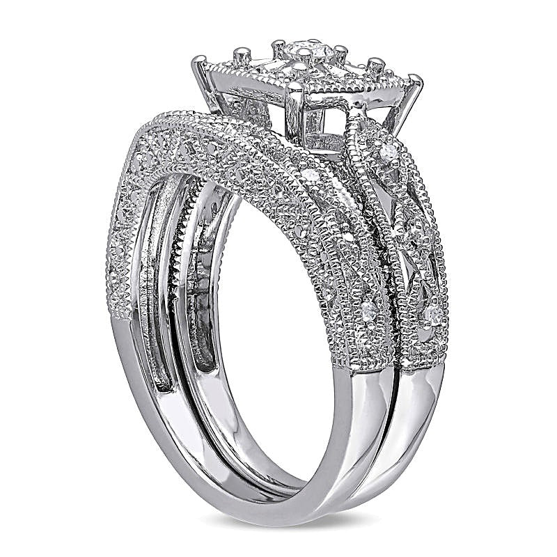 0.2 CT. TW Diamond Cascading Bridal Set in Sterling Silver