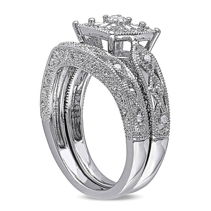 0.2 CT. TW Diamond Cascading Bridal Set in Sterling Silver