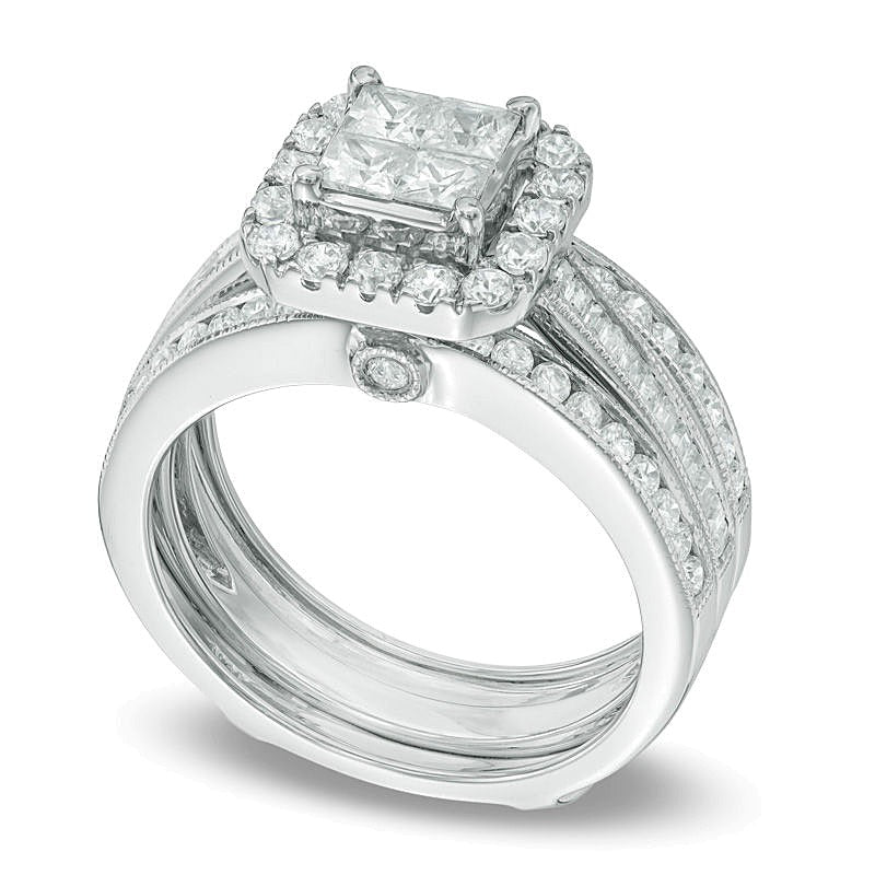 1.5 CT. TW Quad Princess-Cut Diamond Frame Bridal Set in 14K White Gold