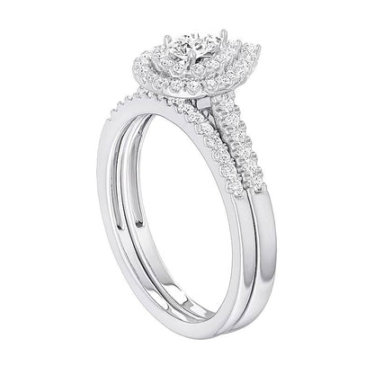 0.5 CT. TW Pear-Shaped Diamond Teardrop Double Frame Bridal Set in Sterling Silver
