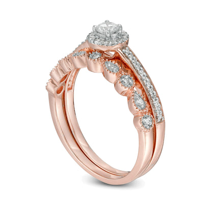 0.33 CT. TW Diamond Frame Art Deco Bridal Set in 10K Rose Gold