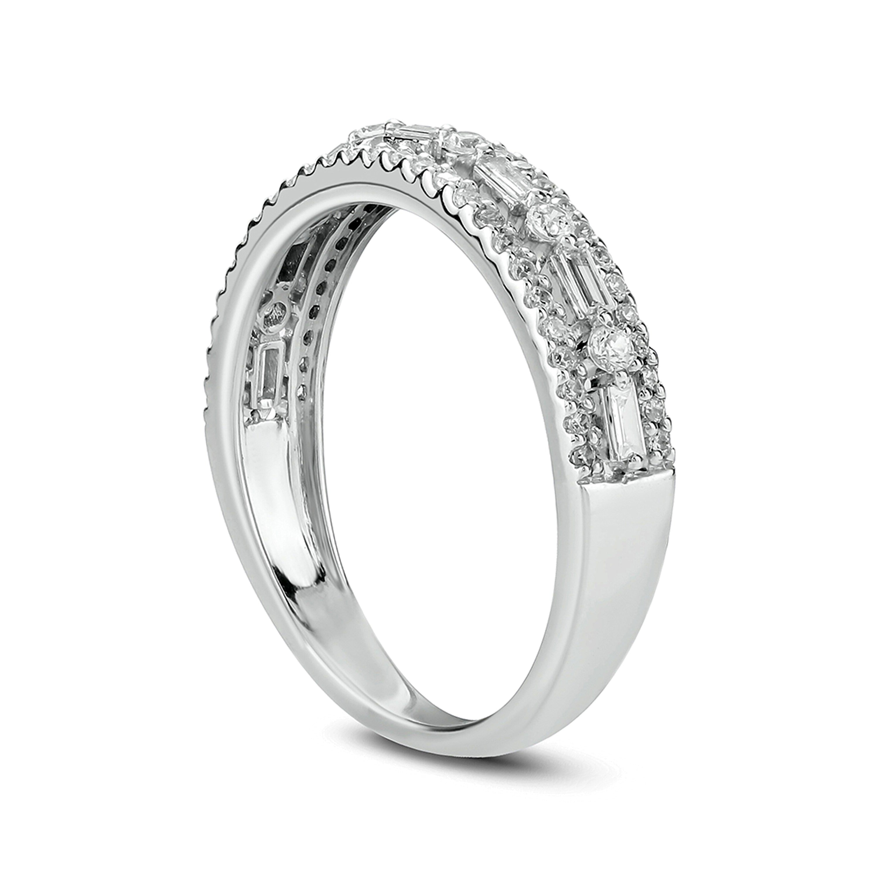 0.5 CT. TW Baguette and Round Diamond Multi-Row Band in 10K White Gold