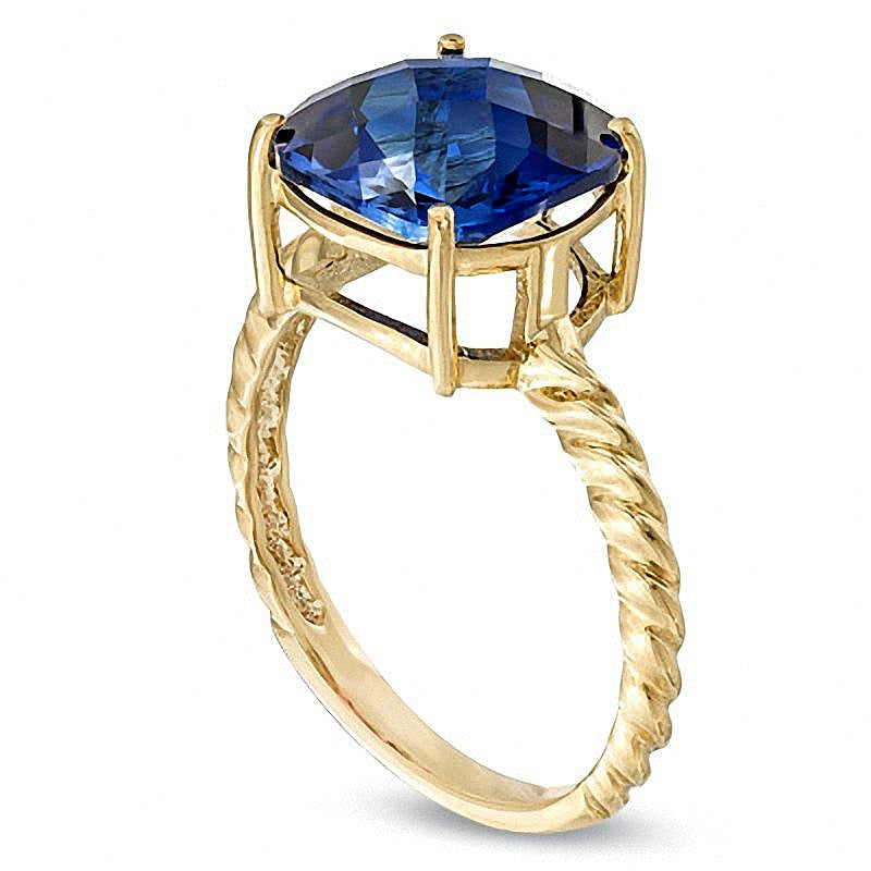 10.0mm Cushion-Cut Lab-Created Blue Sapphire Ring in 10K Gold
