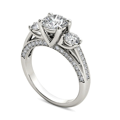 1.75 CT. TW Diamond Three Stone Engagement Ring in 14K White Gold
