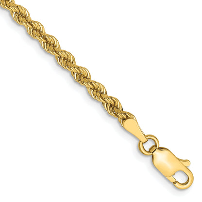 14k Yellow Gold 2.75mm Regular Rope with Lobster Clasp Chain Anklet