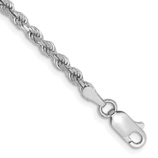 7 Inch 10K White Gold 2.75mm Diamond-Cut Rope Chain Bracelet