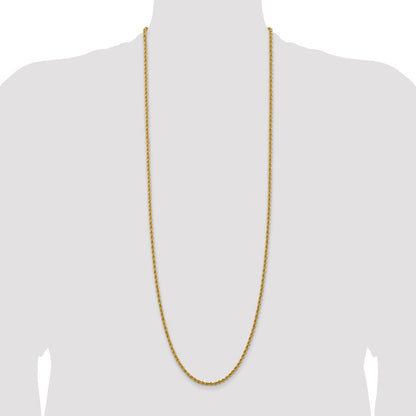 14k Yellow Gold 36 inch 3mm Regular Rope with Lobster Clasp Chain Necklace