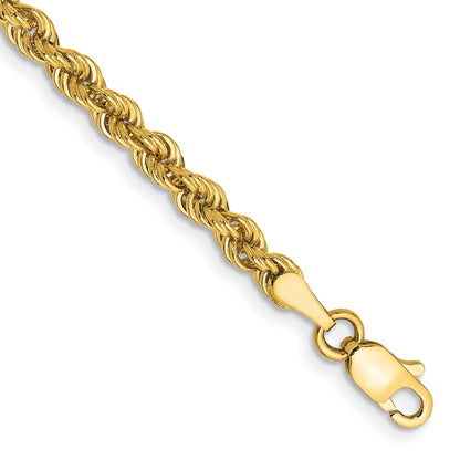 14k Yellow Gold 3mm Regular Rope with Lobster Clasp Chain Bracelet