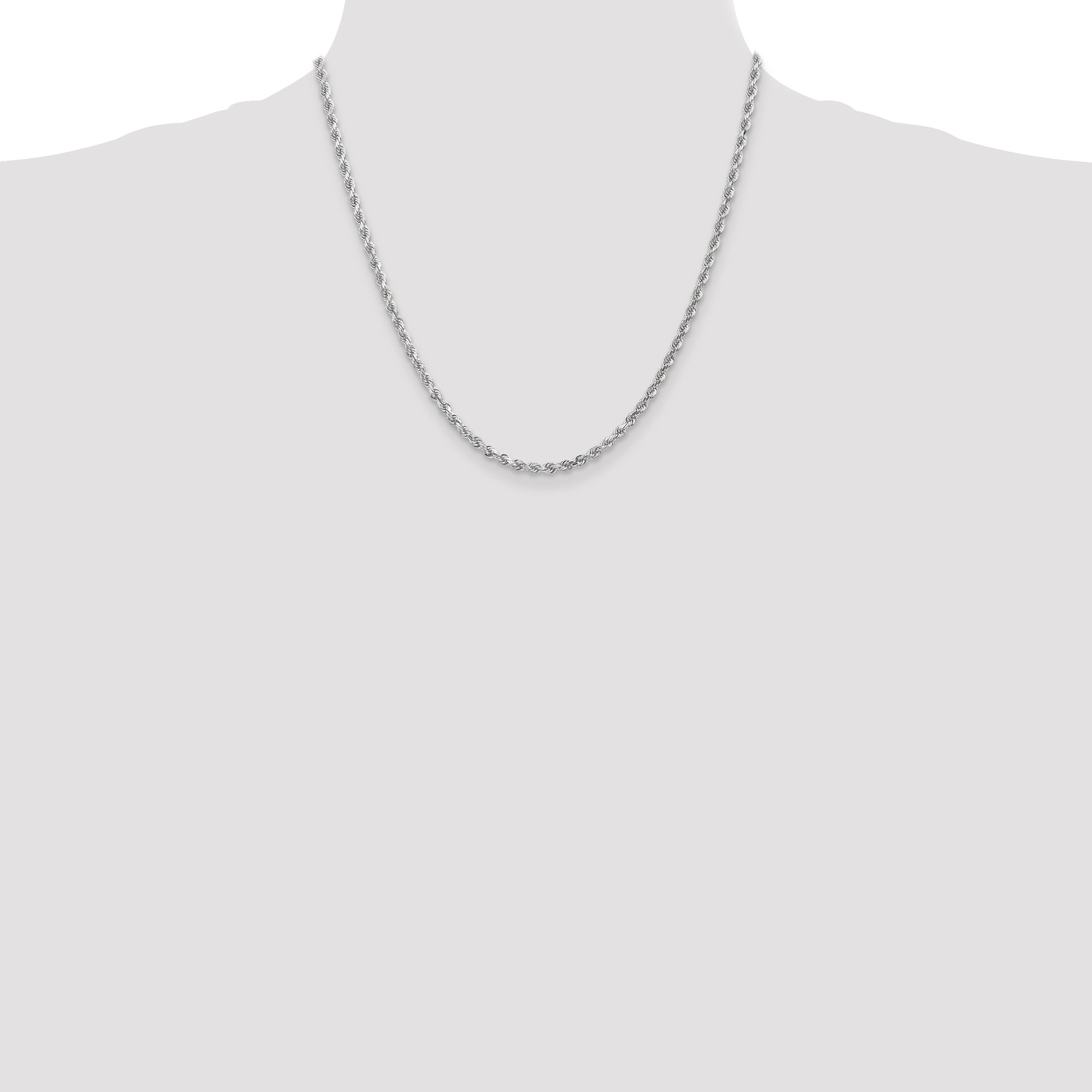 10k White Gold 3.0mm Diamond-cut Rope Chain Necklace
