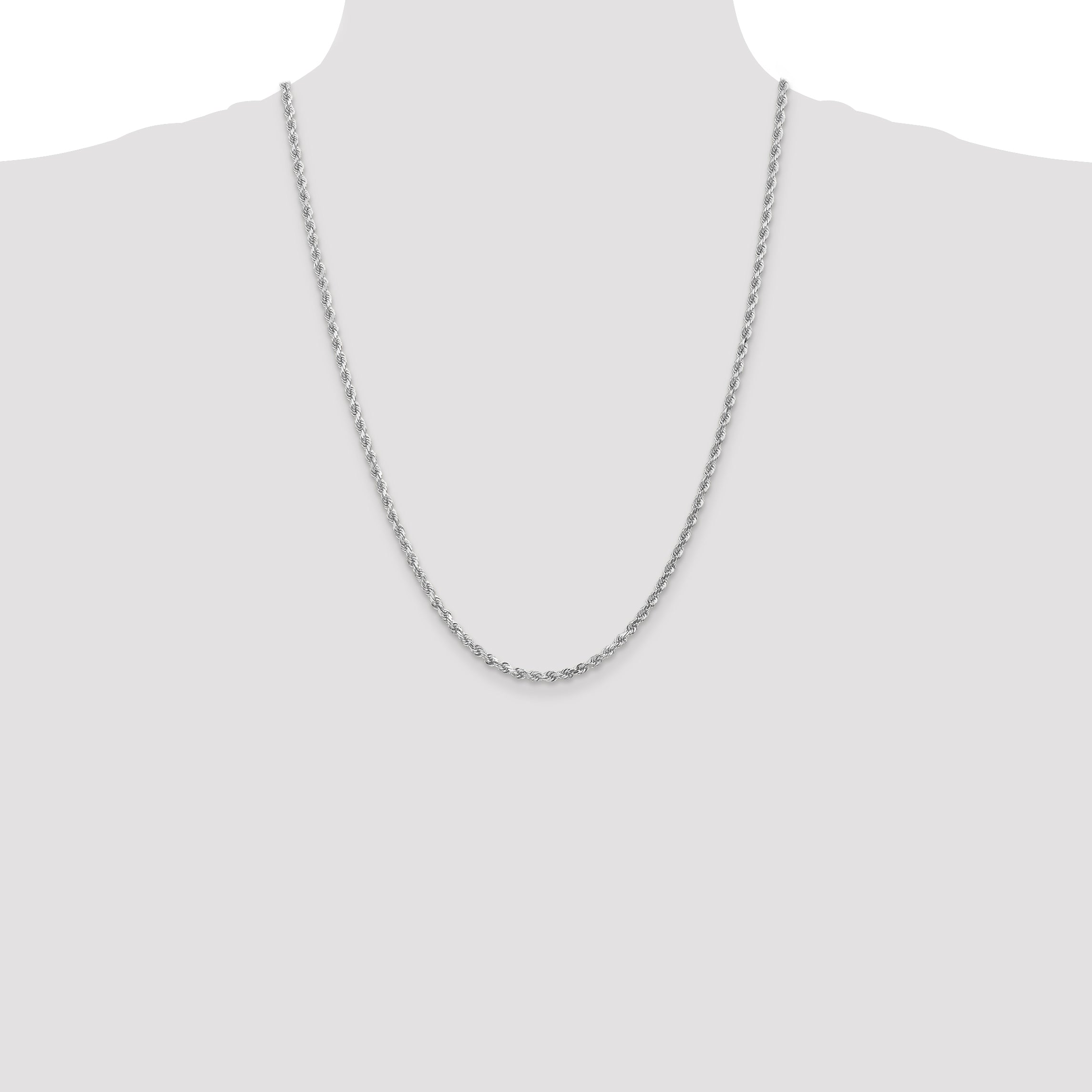 10k White Gold 3.0mm Diamond-cut Rope Chain Necklace