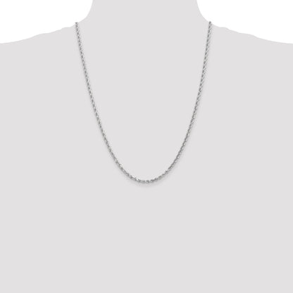 10k White Gold 3.0mm Diamond-cut Rope Chain Necklace