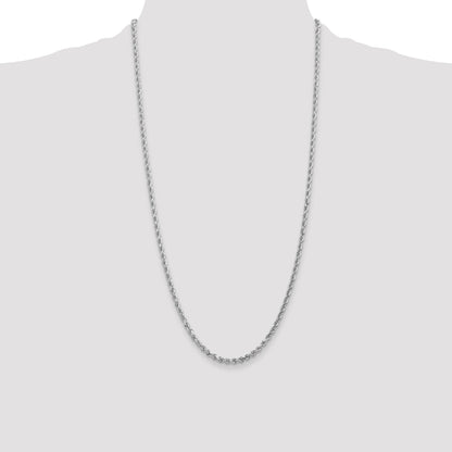 10k White Gold 3.0mm Diamond-cut Rope Chain Necklace