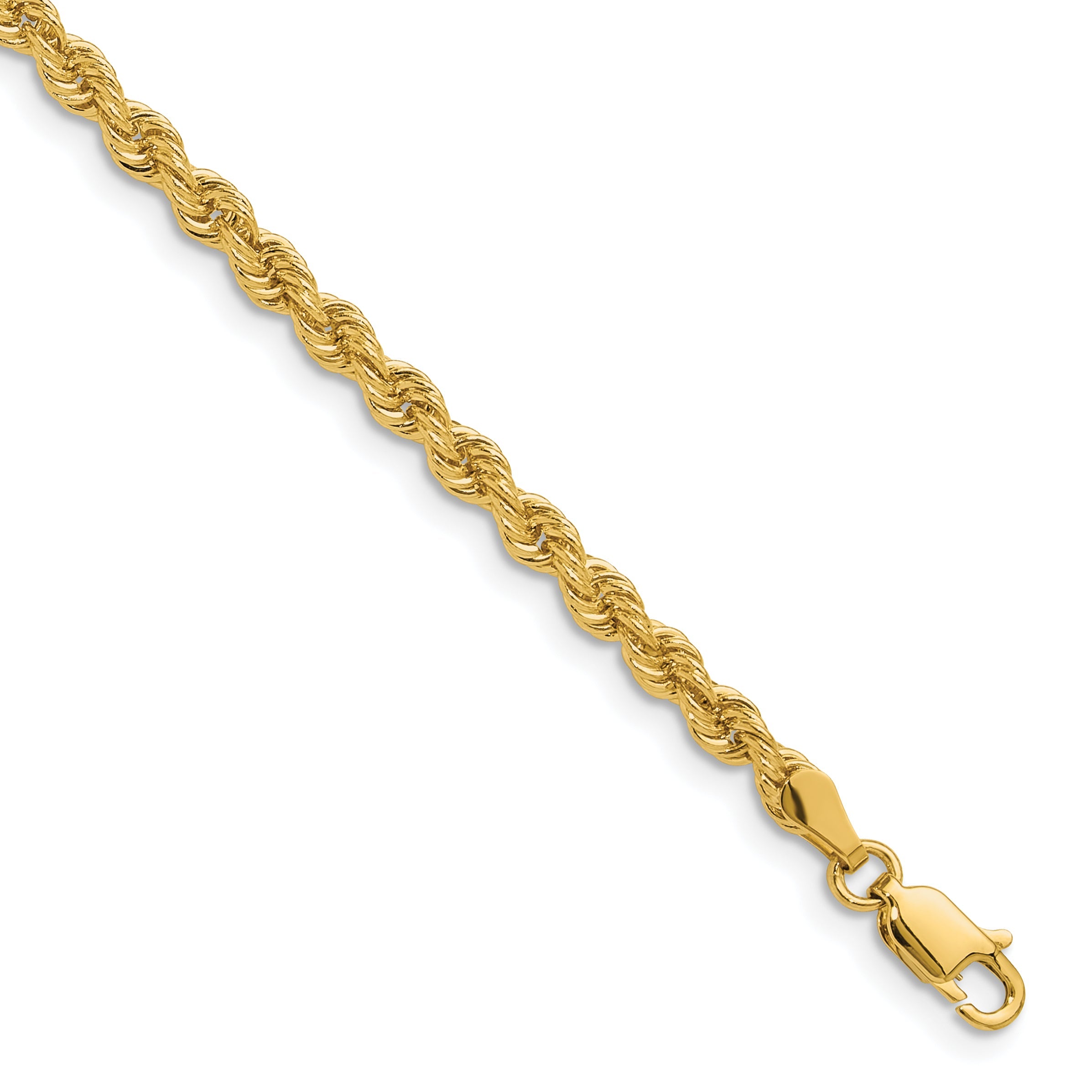 9 Inch 14k Yellow Gold 3.3mm Regular Rope Chain Anklet