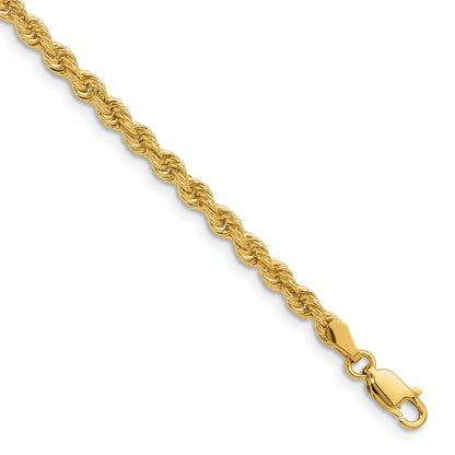 9 Inch 14k Yellow Gold 3.3mm Regular Rope Chain Anklet