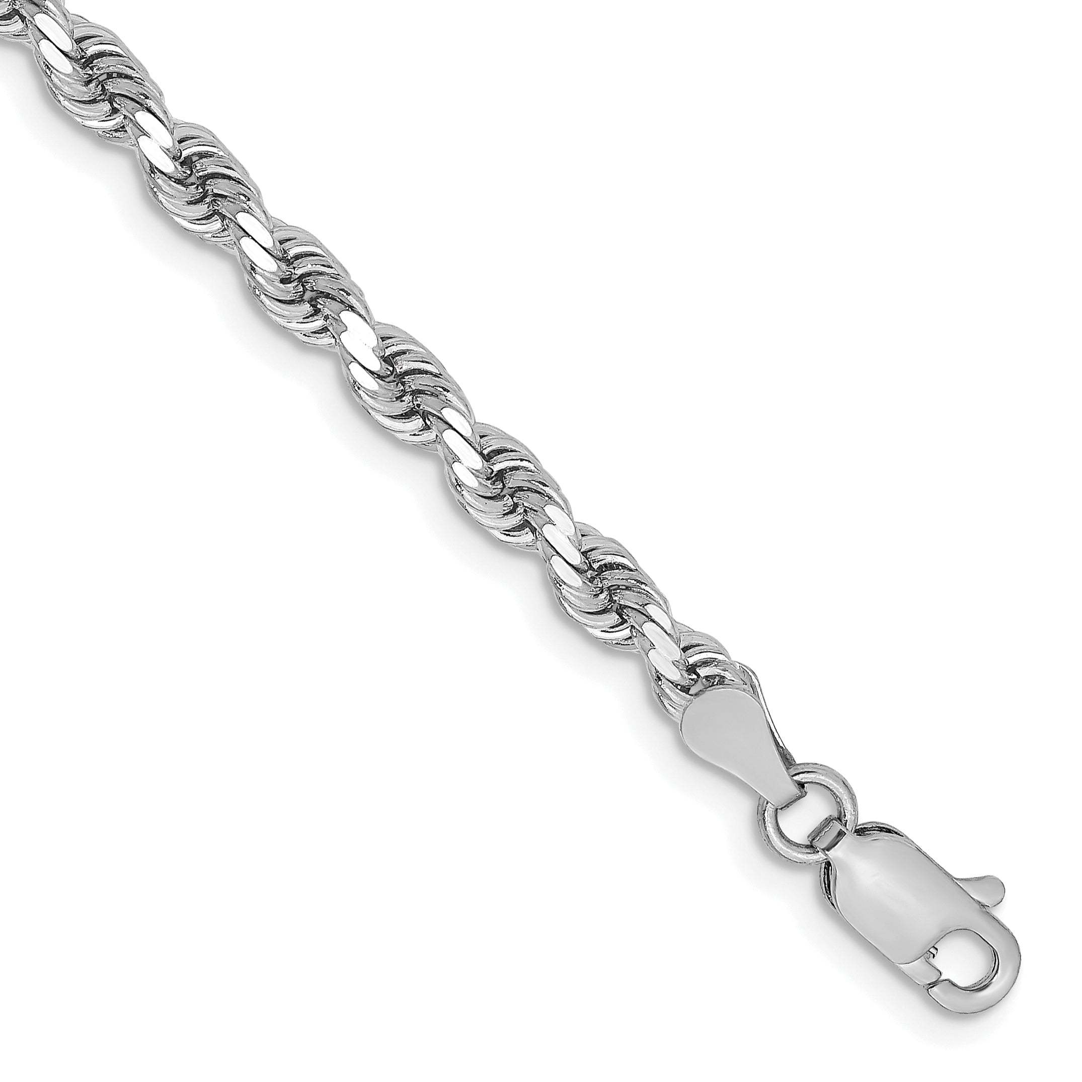 14k White Gold 9 inch 3.25mm Diamond-cut Rope with Lobster Clasp Chain Anklet