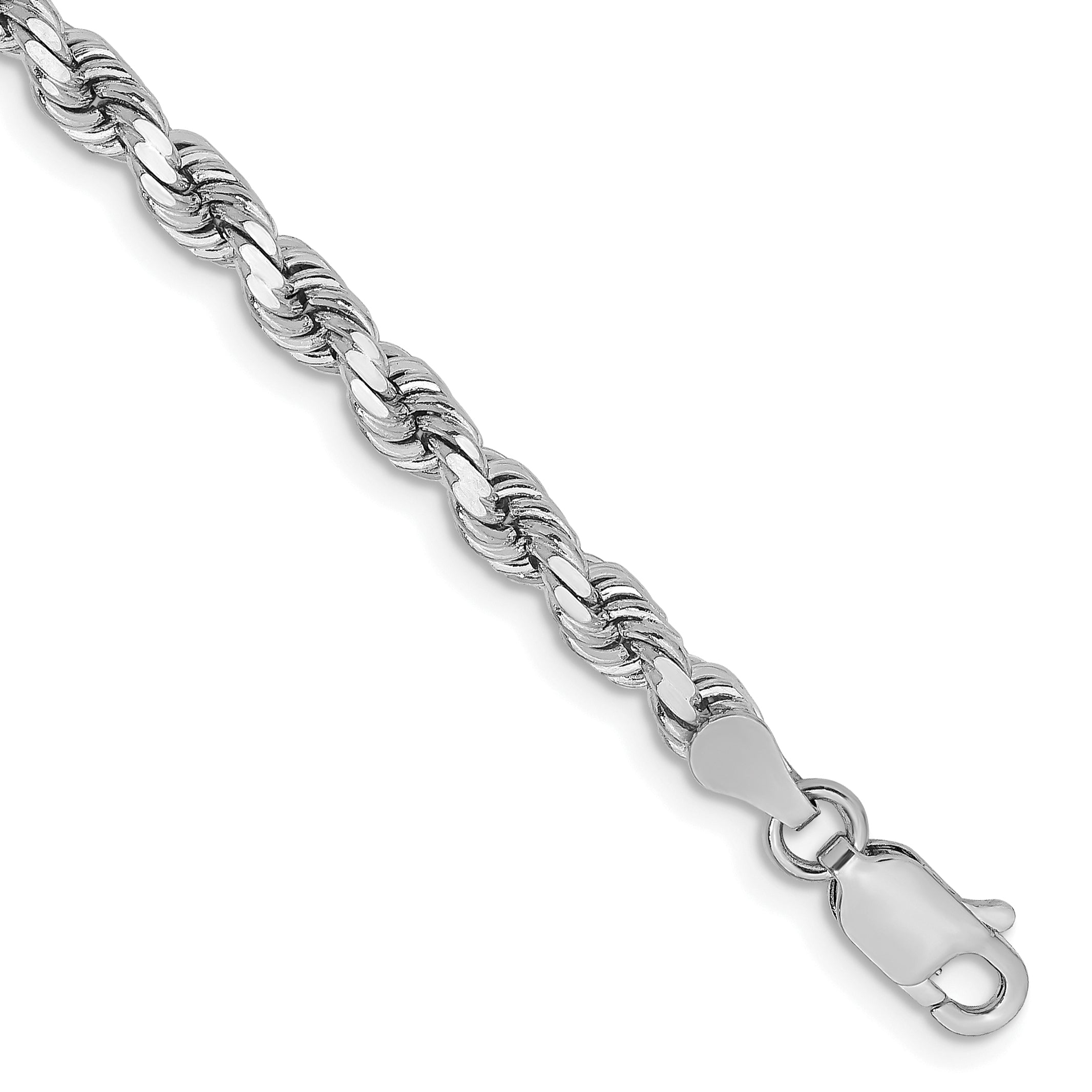 14k White Gold 9 inch 3.75mm Diamond-cut Rope with Lobster Clasp Chain Anklet