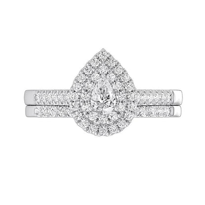 0.5 CT. TW Pear-Shaped Diamond Teardrop Double Frame Bridal Set in Sterling Silver