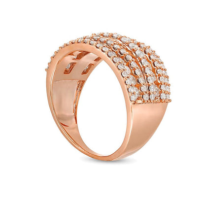 2.0 CT. TW Diamond Layered Overlay Multi-Row Band in 10K Rose Gold