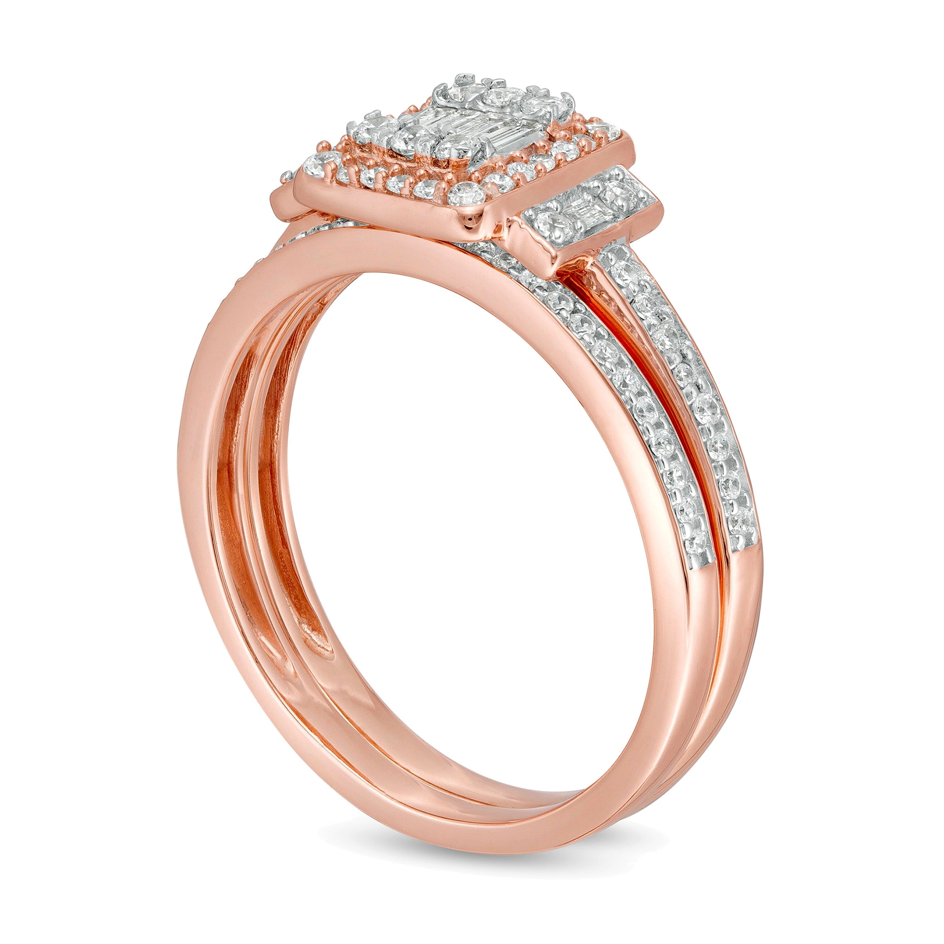 0.5 CT. TW Composite Diamond Frame Collar Bridal Set in 10K Rose Gold