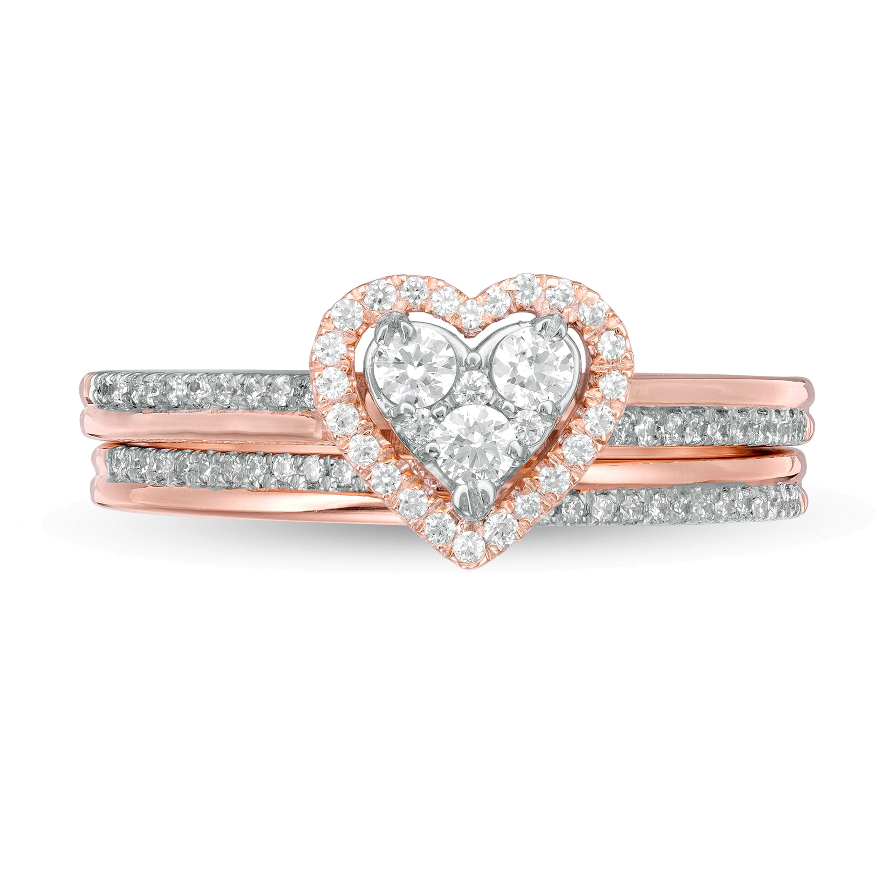 0.5 CT. TW Composite Diamond Heart-Shaped Frame Bridal Set in 10K Rose Gold