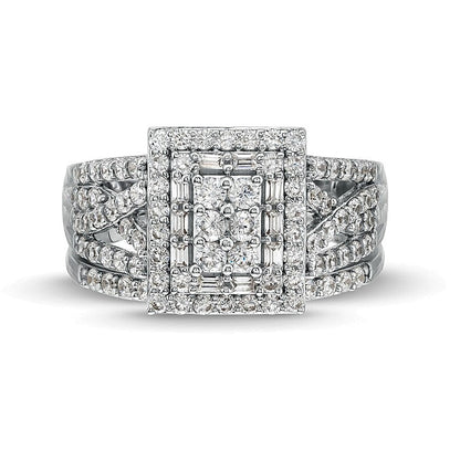 1.0 CT. TW Rectangle Multi-Diamond Twist Split Shank Bridal Set in 10K White Gold