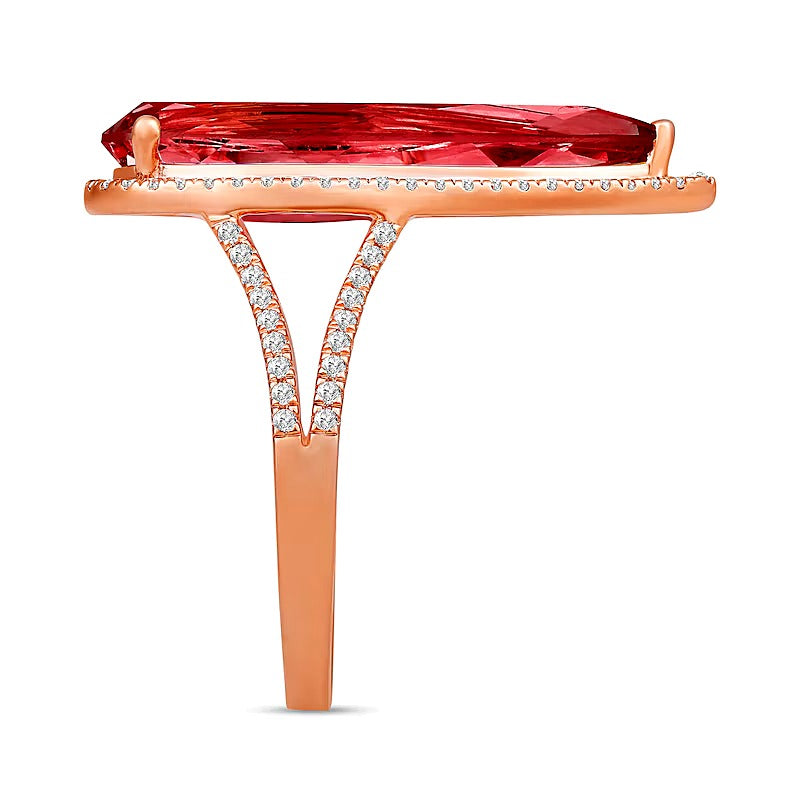 Elongated Pear-Shaped Lab-Created Ruby and White Lab-Created Sapphire Ring in Sterling Silver with 14K Gold Plate