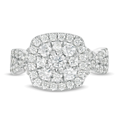 1.63 CT. TW Diamond Double Cushion Frame Twist Shank Engagement Ring in 10K White Gold