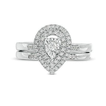 0.25 CT. TW Diamond Double Pear-Shaped Frame Bridal Set in Sterling Silver