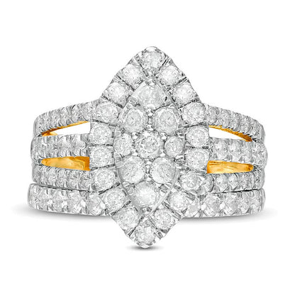 2.0 CT. TW Composite Diamond Double Marquise Frame Multi-Row Bridal Set in 10K Gold