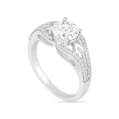 7.0mm White Lab-Created Sapphire Geometric Pointed Split Shank Bridal Set in Sterling Silver