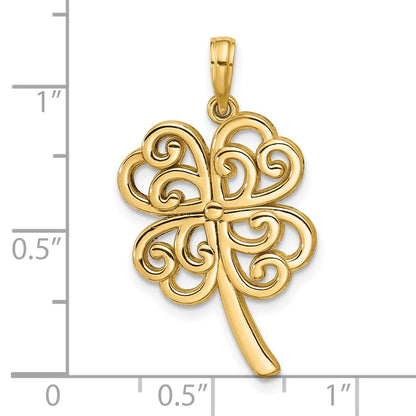 14K Yellow Gold Polished Four Leaf Clover Pendant