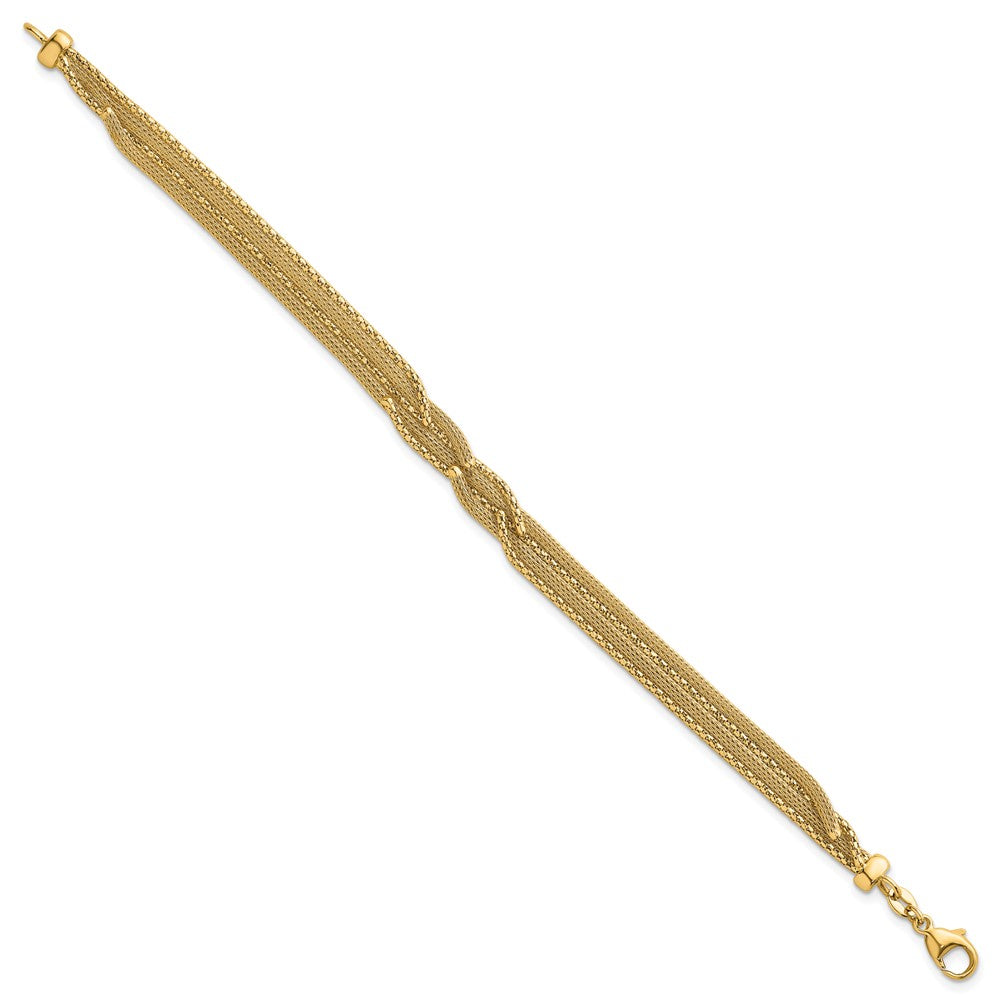 14K Yellow Gold Textured Woven Mesh Fancy 7.5 Inch Bracelet
