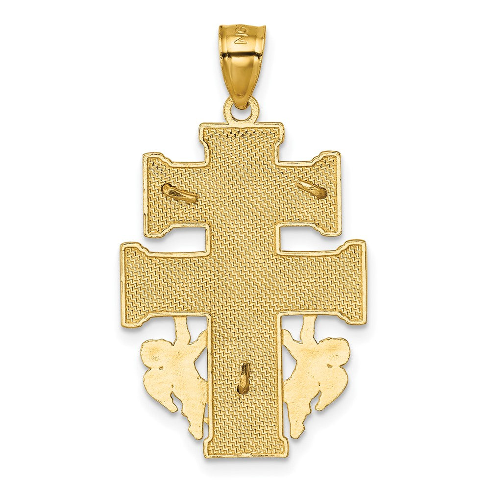 14K Yellow Gold Polished and Textured Cara Vaca Crucifix Pendant