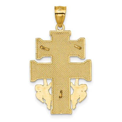 14K Yellow Gold Polished and Textured Cara Vaca Crucifix Pendant
