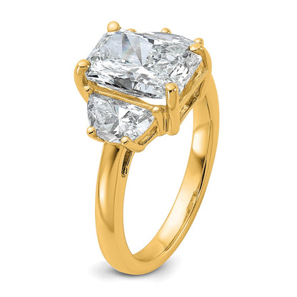 14K Yellow Gold 4 carat Certified Lab Grown Diamond VS+ F+ Radiant and Half Moon Complete Three Stone Engagement Ring