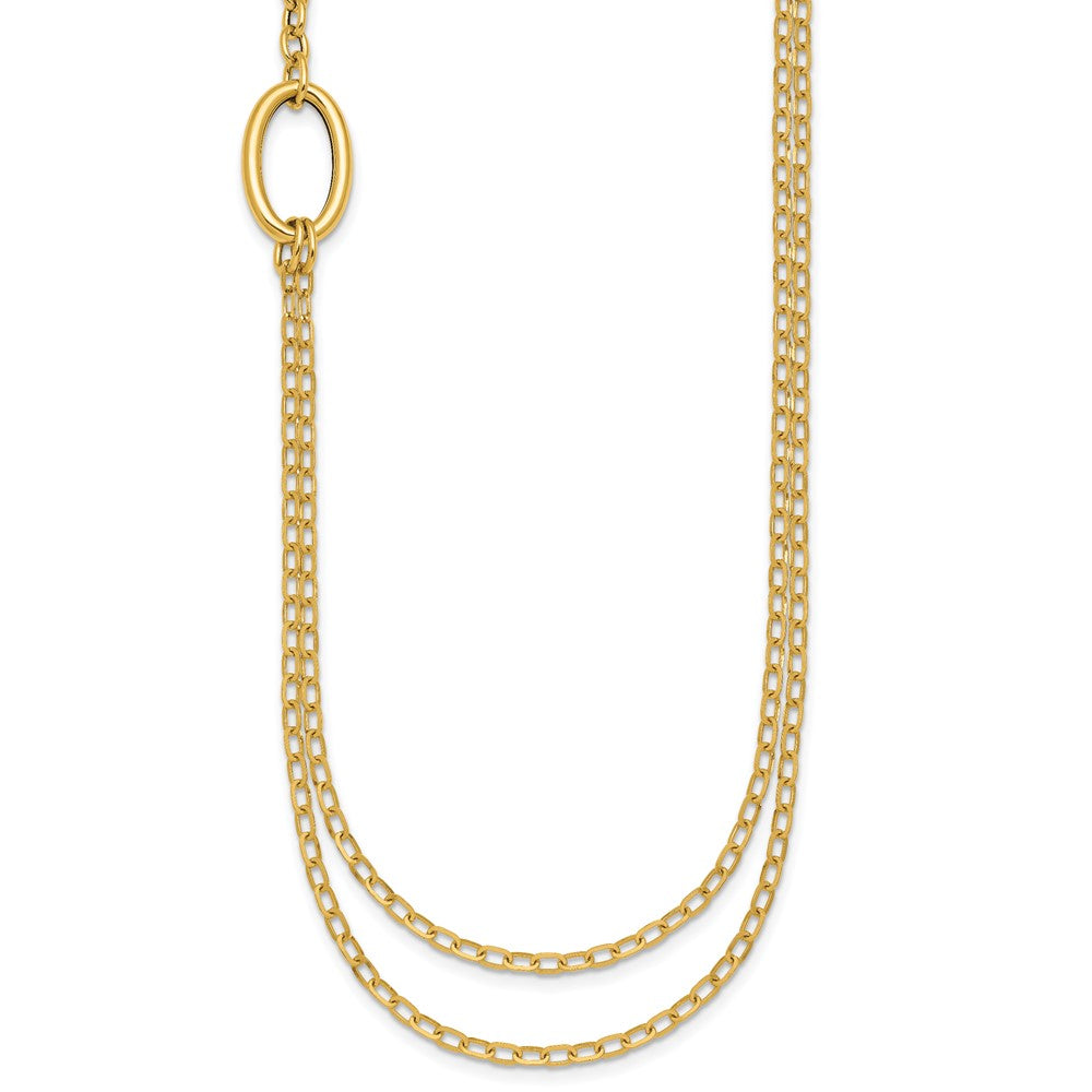 14K Yellow Gold Polished Oval Double Strand Cable Chain 18 Inch Necklace