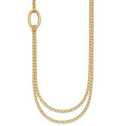 14K Yellow Gold Polished Oval Double Strand Cable Chain 18 Inch Necklace
