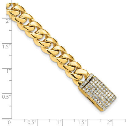 14K Yellow Gold Hand-polished 8.7mm Miami Cuban Link 1.55 carat Diamond Clasp 8.25 Inch Bracelet