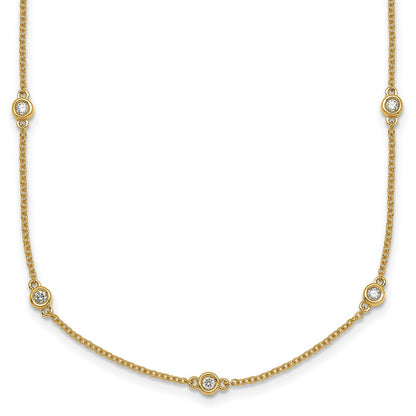 14K Yellow Gold Complete 3/8 carat Bezel-set Diamond and Cable Chain 17-Station 20 Inch Necklace