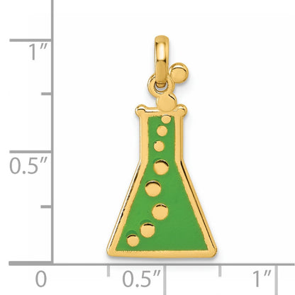 14K Yellow Gold Polished Green Enameled Erlenmeyer Flask Pendant