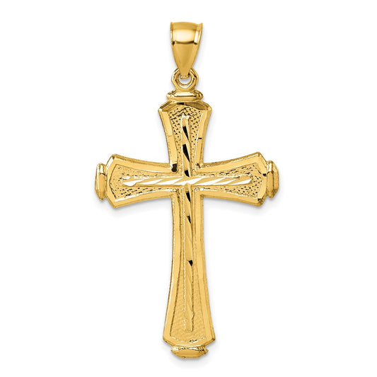 14K Yellow Gold Polished Diamond-cut Textured Fancy Cross Pendant