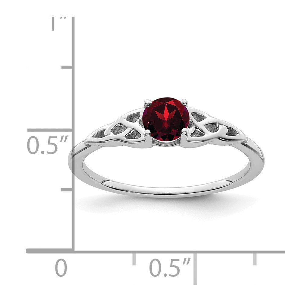 14K White Gold 4.5mm Round Garnet Celtic Knot Ring